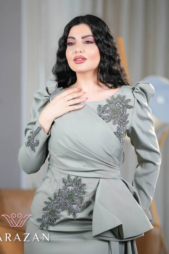 فستان سهرة طويل ناعم ماسك للعيد والخطوبة والمناسبات 