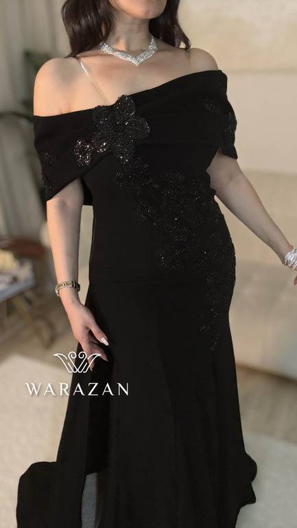 فستان سهره بتطريز كرستال اسود 