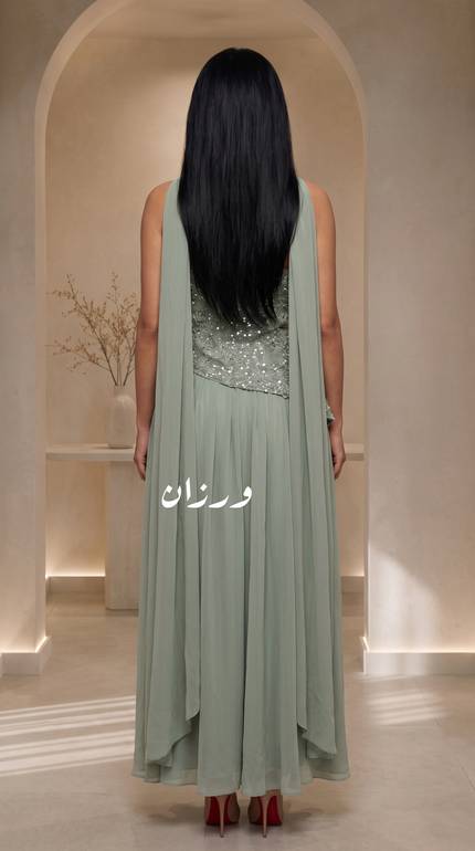 فستان سهرة كورسيه مع شال انسيابي
