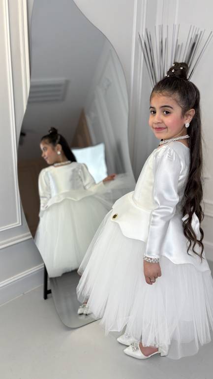 فستان سهره بناتي تفته مع تل منفوش 