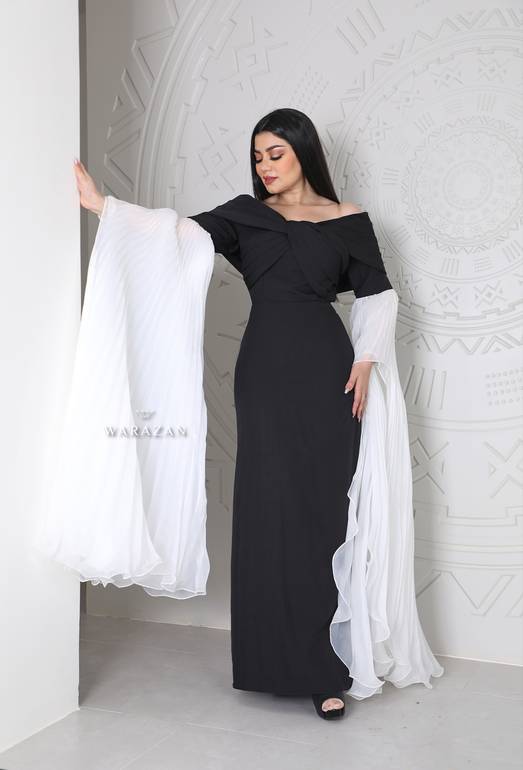 فستان سهرة طويل كريب مسك أكمام بيليسيه 