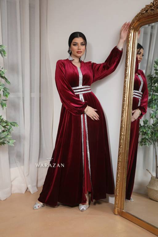 فستان مغربي مخمل سترس كامل للمناسبات