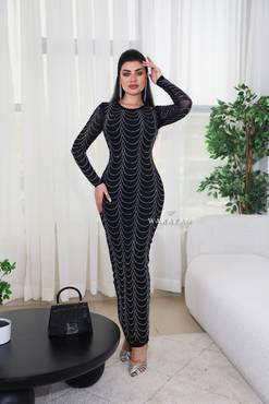 فستان ماسك بكرستال  - 14 - اسود