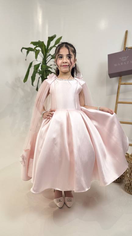 فستان سهرة بناتي بأكمام تل 