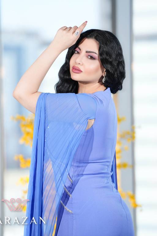 فستان سهرة ناعم أنيق بستايل أكمام كسرات طويلة