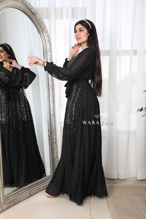 فستان سهرة ناعم بحزام ربطة من الخصر
