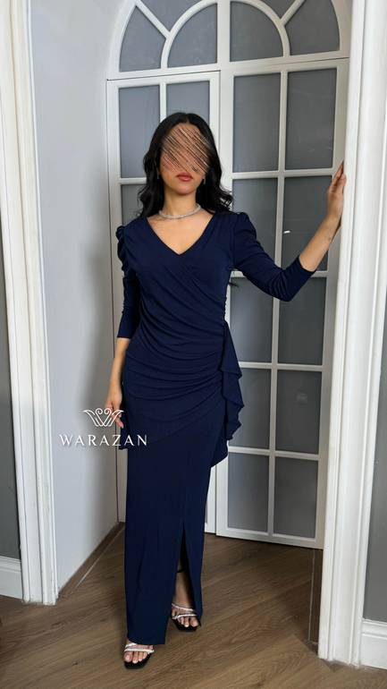 فستان سهرة ناعم ماسك أنيق أكمام طويلة 