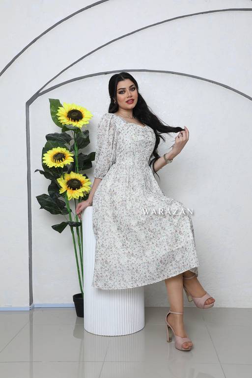 فستان ميد مشجر للعيد مع زراير 
