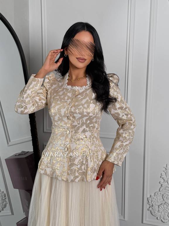 طقم انيق كلاسيك بتنوره تل 