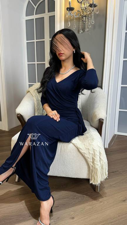 فستان سهرة ناعم ماسك أنيق أكمام طويلة 