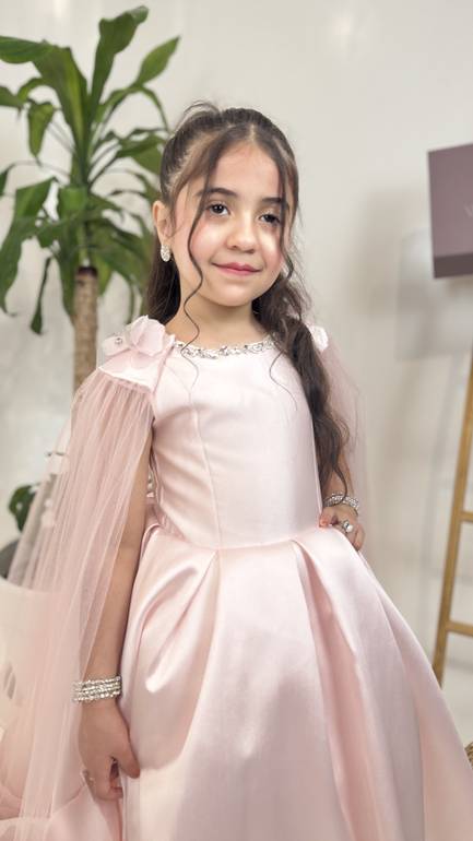 فستان سهرة بناتي بأكمام تل 