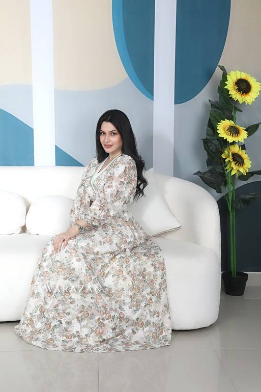 فستان مشجر طويل مع حزام كرستال