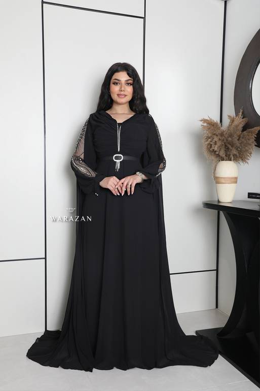 فستان سهرة ناعم راقي بحزام من الخصر 