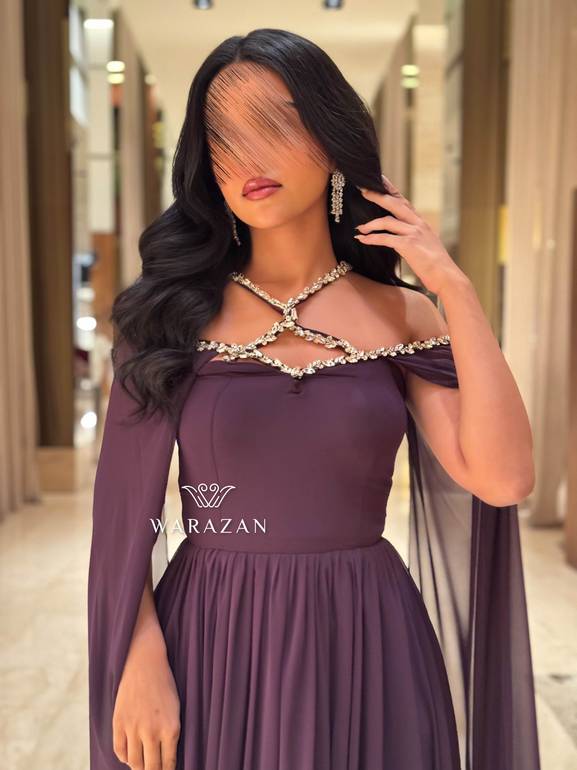 فستان سهرة شيفون باكمام طويله