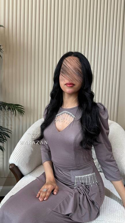 فستان استريتش مع كرستال هدب 