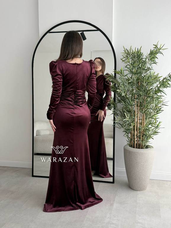 فستان سهرة مخمل بقصة خصر انيقة