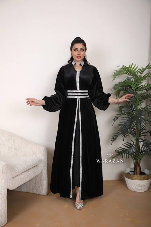 فستان مغربي مخمل سترس كامل للمناسبات