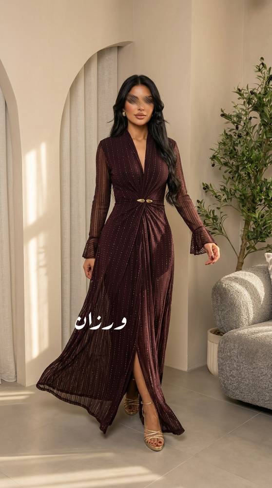 فستان سهره لامع  واكمام شفافه
