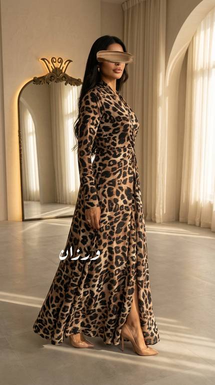 فستان ناعم طويل بزم عند الخصر