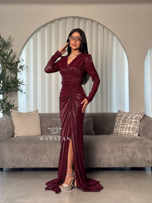 فستان سهرة بكسرات بتصميم درابيه فاخر