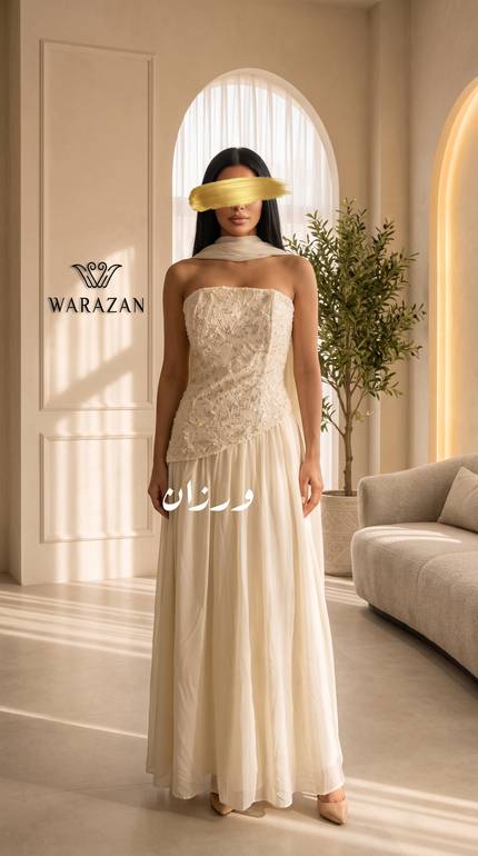 فستان سهرة كورسيه مع شال انسيابي