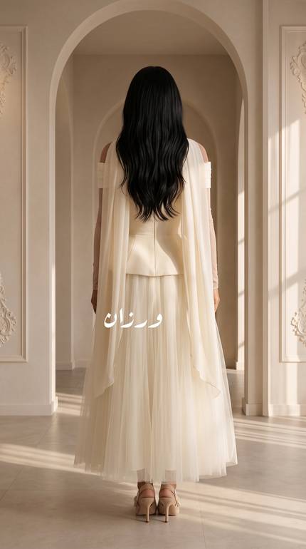 فستان سهرة بتطريز كريستال وتنورة تول
