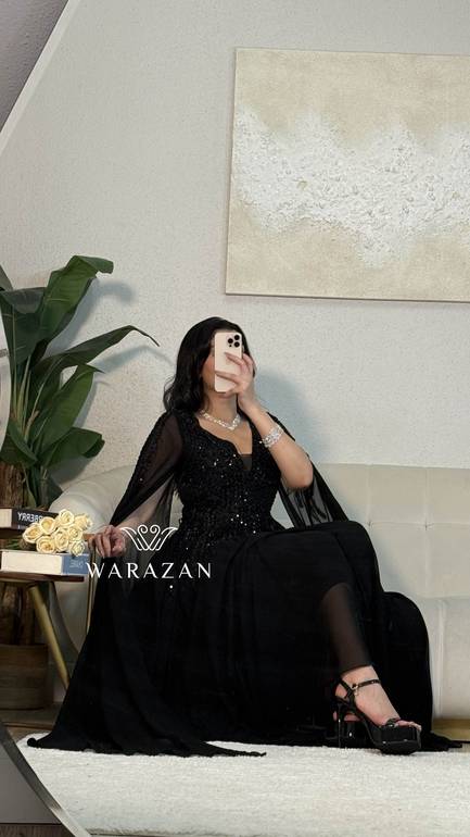 فستان سهرة شيفون باكمام طويله 