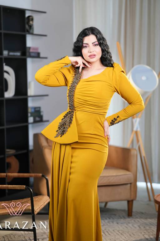 فستان سهرة طويل ماسك و ساتر بتطريز 