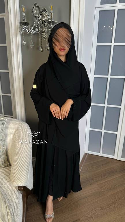 عباية عملية سوداء للعيد من قماش الكريب كريسبي