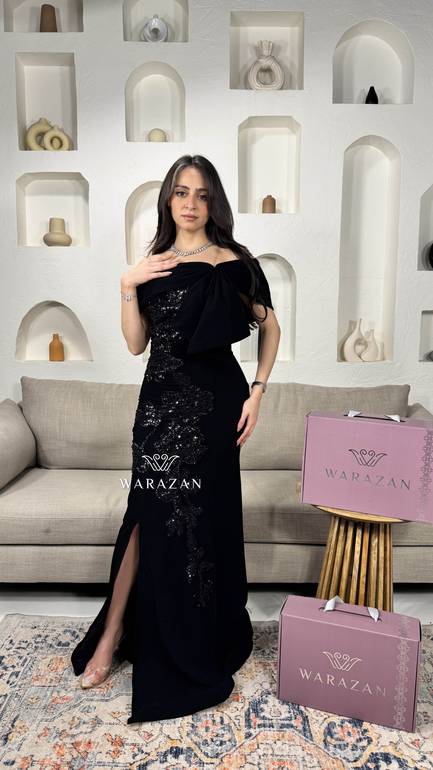 فستان سهره بتطريز كرستال اسود 
