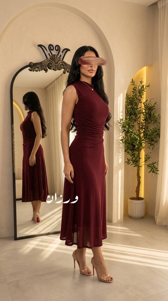 فستان ناعم ميدي بتفاصيل درابيه أنيقة