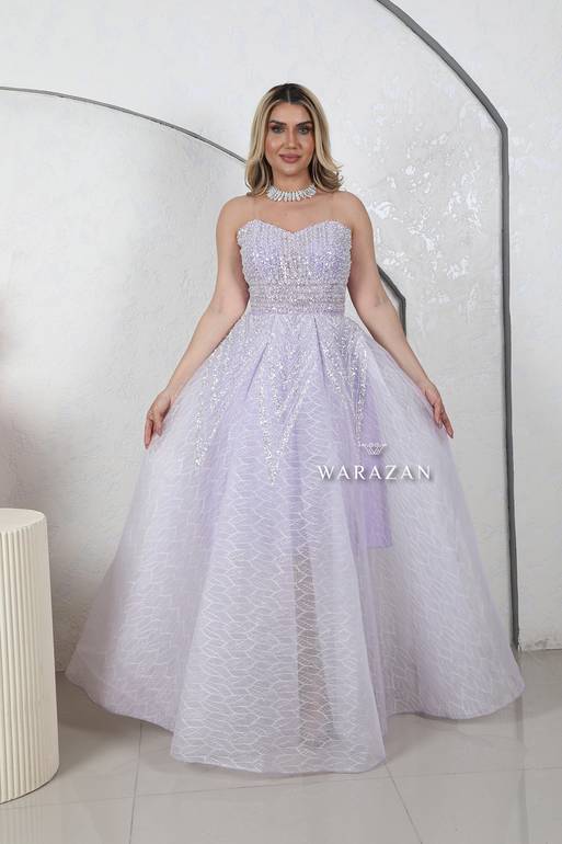 فستان سهرة طويل موف راقي بتطريز 