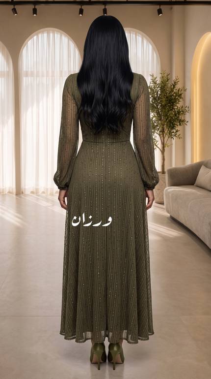 فستان ناعم أنيق لامع بأكمام شفافة