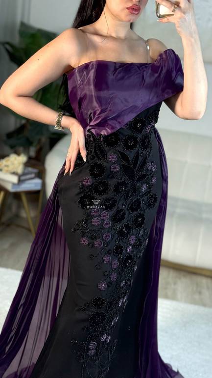 فستان سهرة بتدخيل ورود و كسرات 