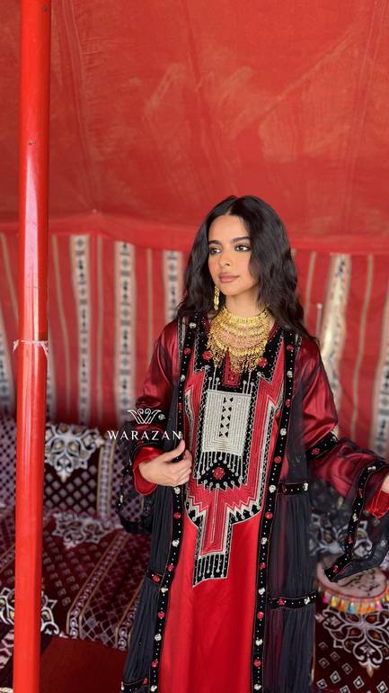 جلابية عسيري قطعتين تطريز كمبيوتر مع فصوص