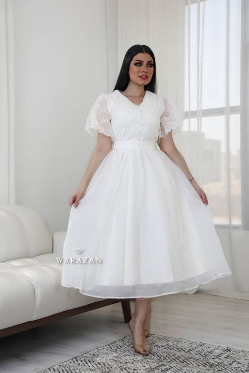 فستان ميد نص كم بأزرار