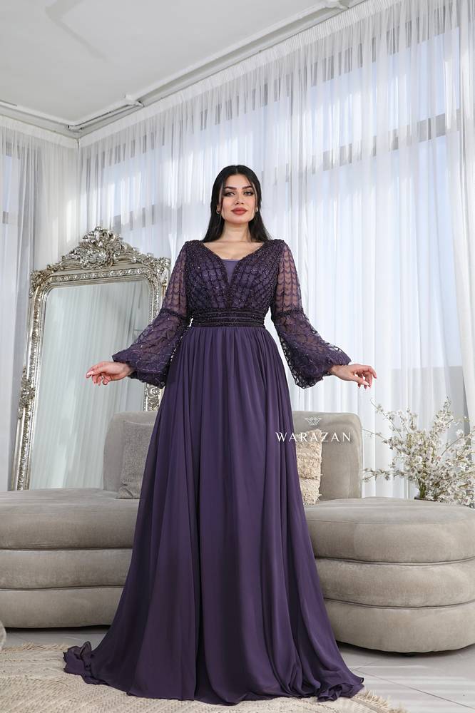 فستان سهرة راقي بأكمام طويلة 