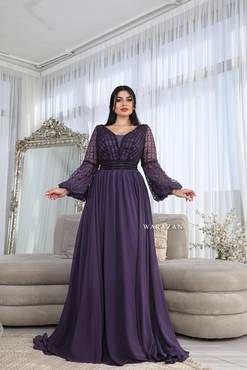 فستان سهرة راقي بأكمام طويلة 