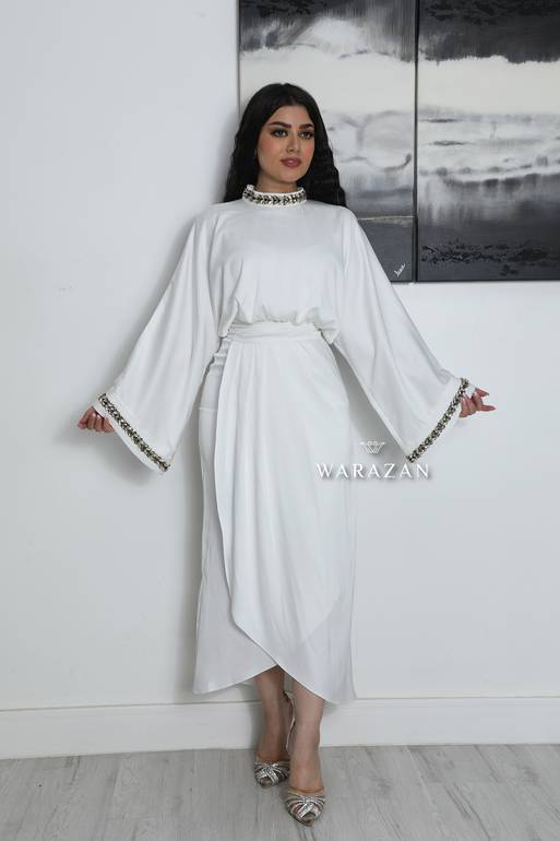 فستان ناعم باكمام وسيعة  - 46 - ابيض