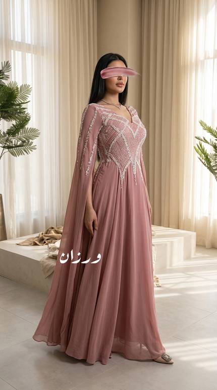 فستان سهرة طويل وناعم للمناسبات شيفون ملكي مع تطريز  
