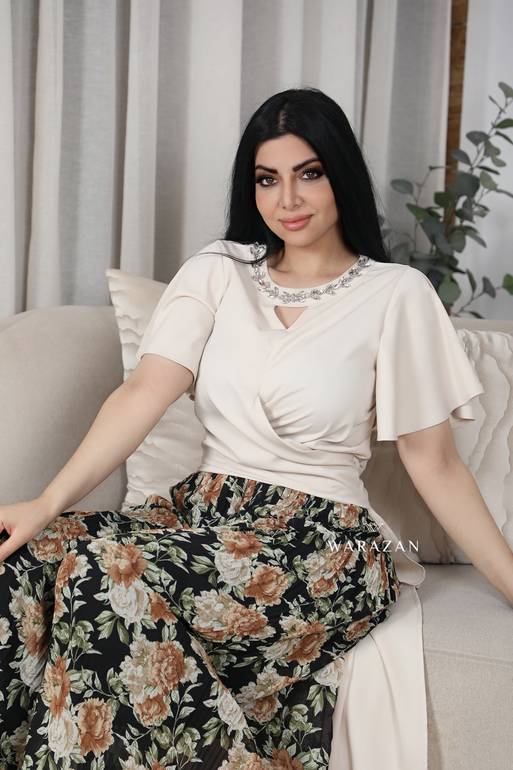طقم بنطلون مشجر بلوزة طويلة من الخلف