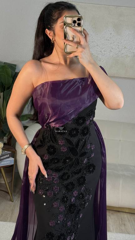 فستان سهرة بتدخيل ورود و كسرات 