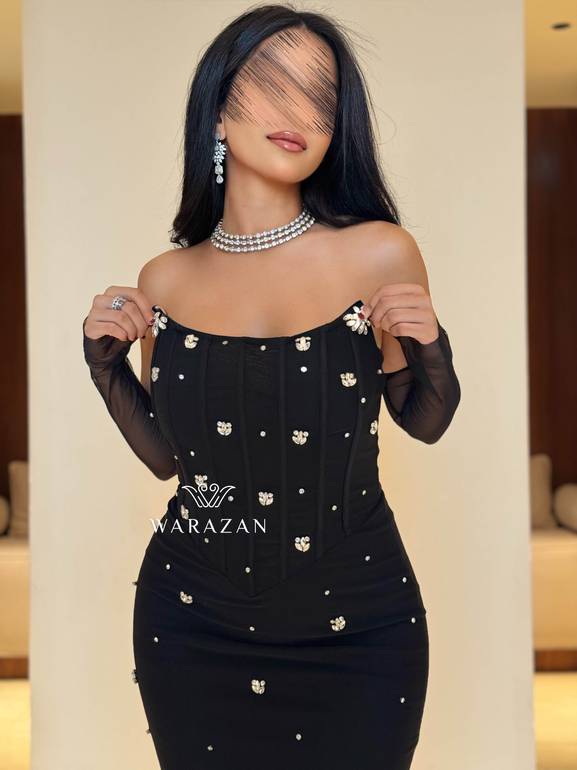 فستان سهره ماسك بكرستال و اكمام 