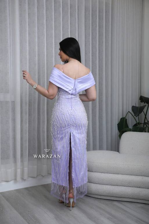 فستان تفتة سهره مع كلفة هدب