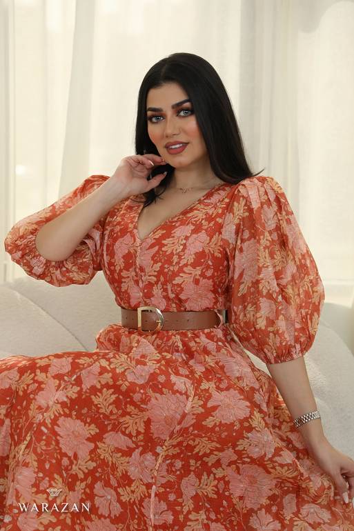 فستان العيد طويل براندي ساتر مقاسات كبيرة