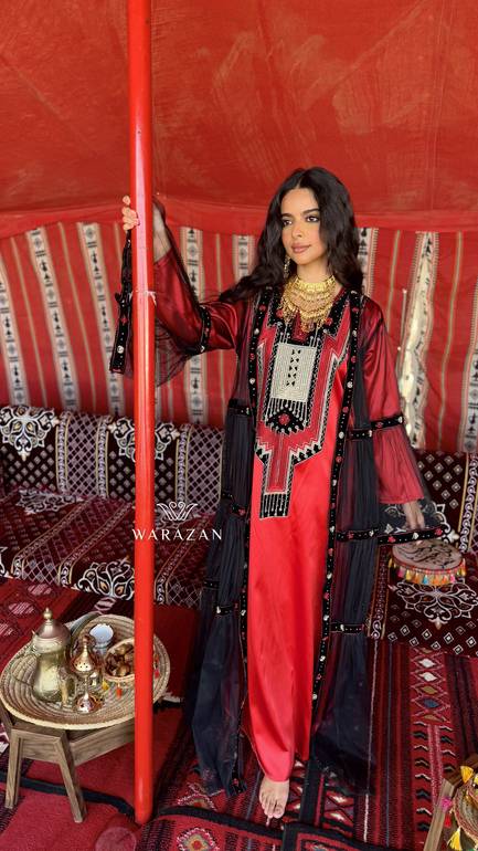جلابية عسيري قطعتين تطريز كمبيوتر مع فصوص