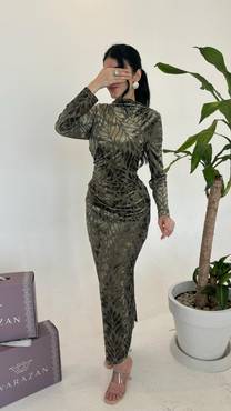فستان سهرة مخمل للعيد بتشجيرة استريتش  - XXL