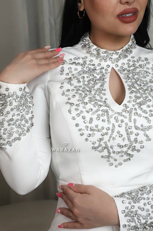 فستان سهرة ناعم ملكي بكرستال بـ 3 ألوان