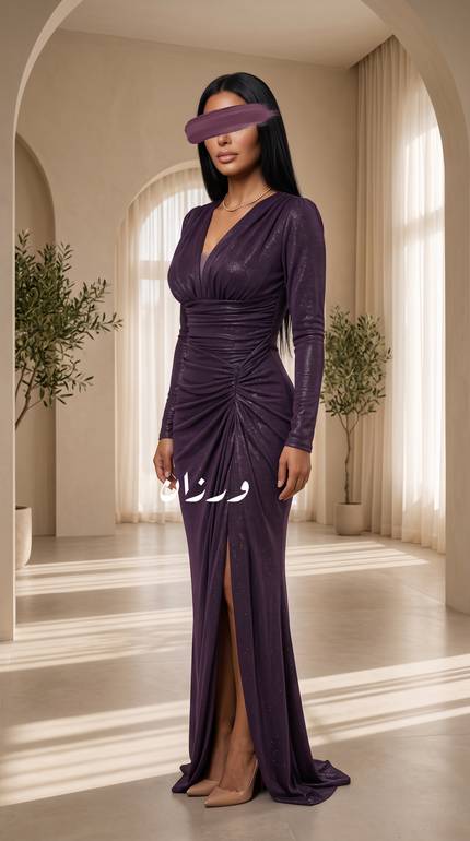  فستان سهرة بكسرات بتصميم درابيه فاخر