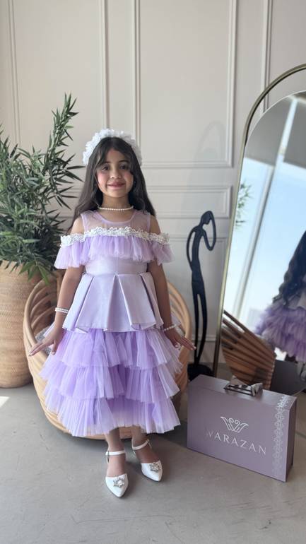 فستان سهره بناتي تفته مع تل منفوش